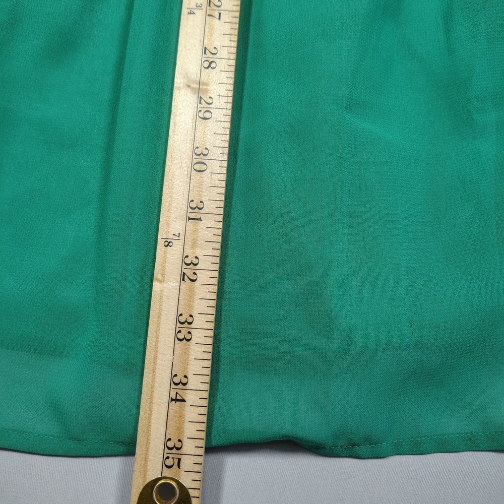 She's Cool Shirt Dress Women L Green Chiffon Button Up Roll Tab Sleeve Polyester - Picture 6 of 11